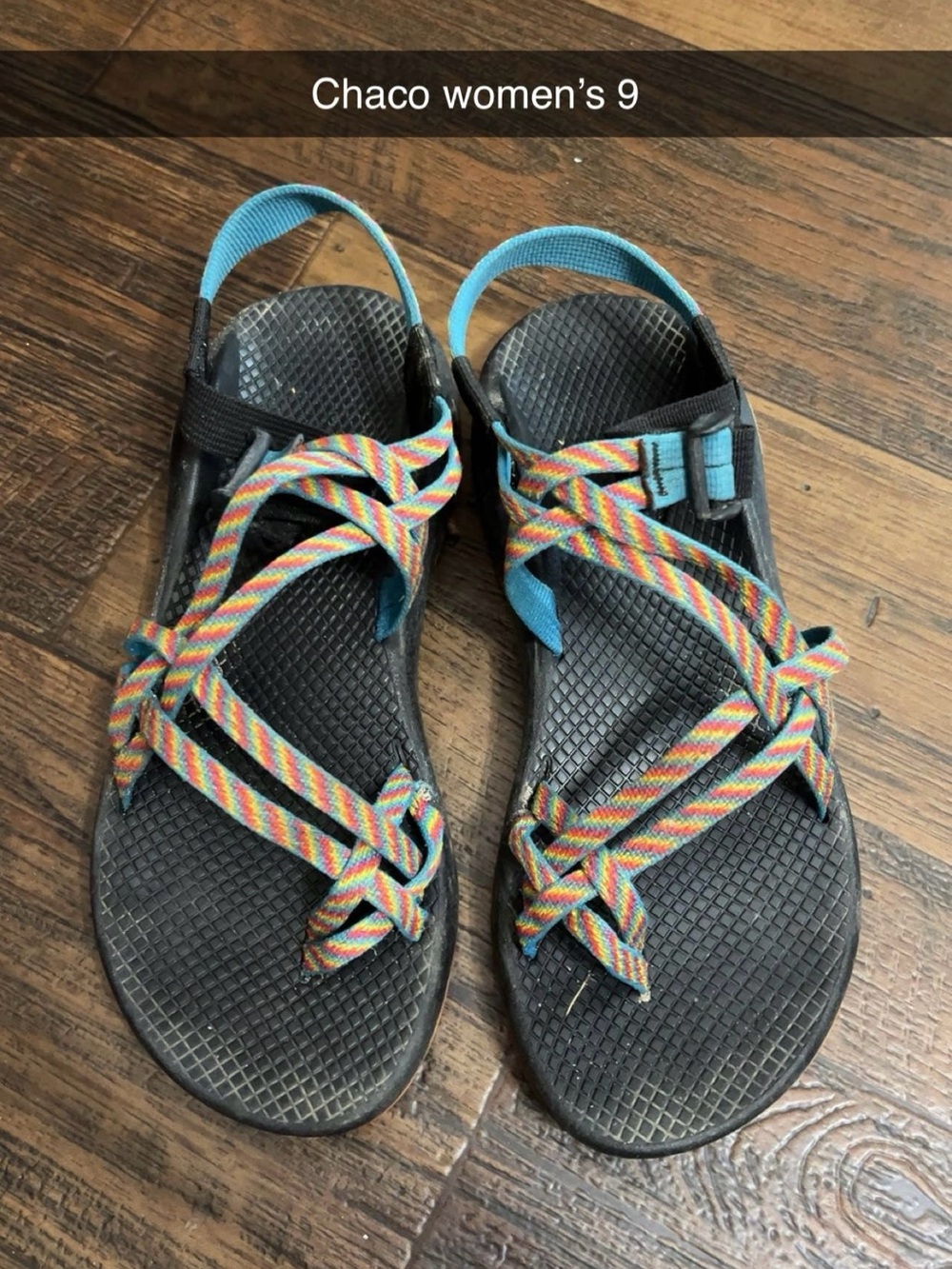 Chaco Kids' Multicolor Strap Sandals - Black Footbed, Blue Accents